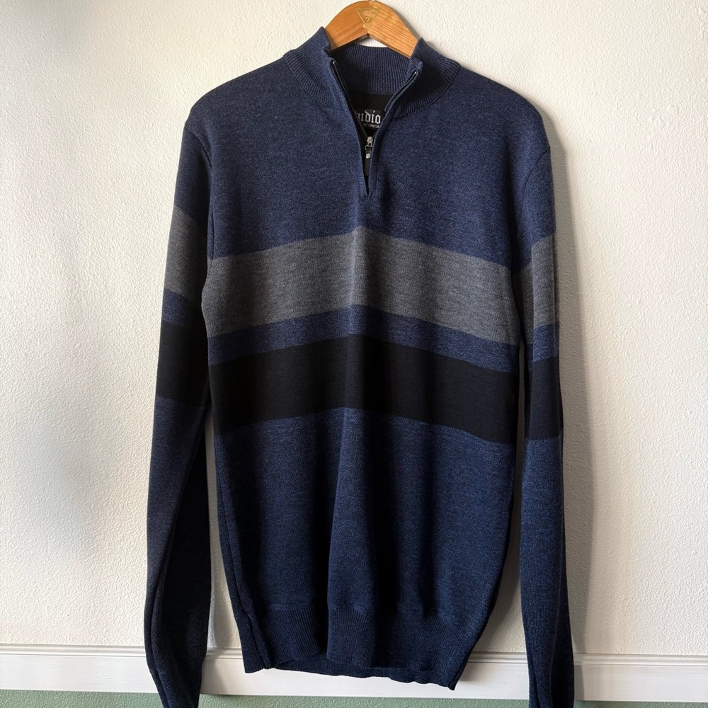 Studio by Omega Men's Navy and Charcoal Quarter Zip-Up Sweater